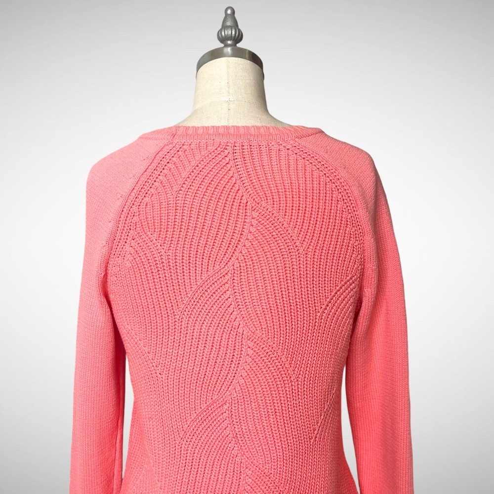 Talbots Pointelle Raglan Crew Neck Knit Sweater Salmon Rose Pink Coral XS - Picture 6 of 10